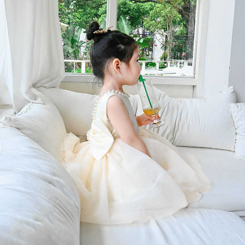 Mädchenkleider Kleinkind-Prinzessin-Kleid mit großer Schleife für 1 Jahr Geburtstag, Baby-Kleidung für Neugeborene, Tutu, Taufkleid, Tüll-Hochzeits-Taufkleid