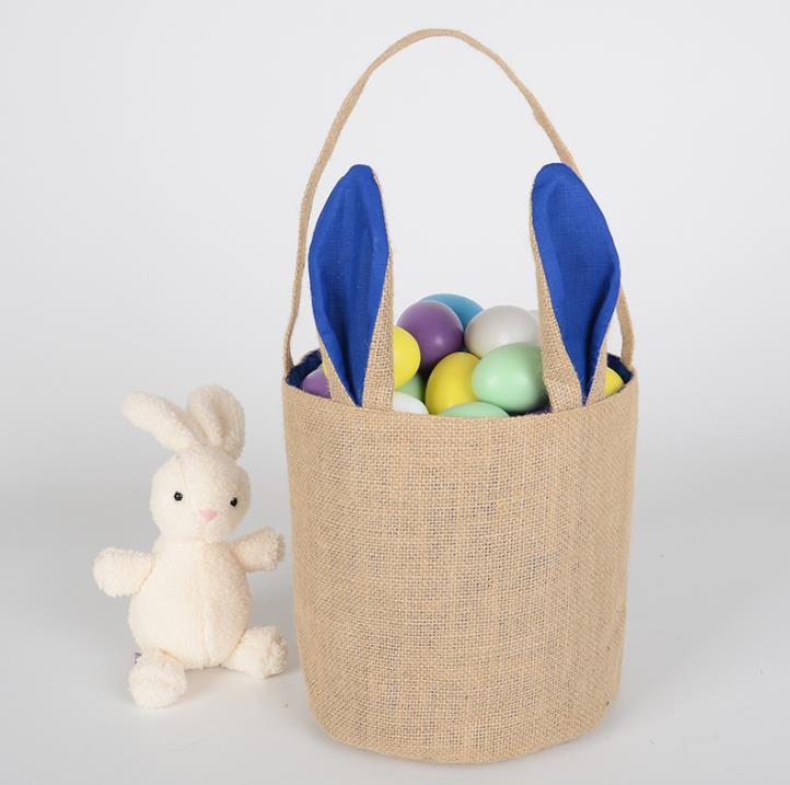 Party Easter Bunny Basket Bags With Tomb Kids Linen Carrying Gift Handbag Eggs Hunt Bag Fluffy Tails Printed Rabbit Toys Hucket Tote Party Decoration SN4334