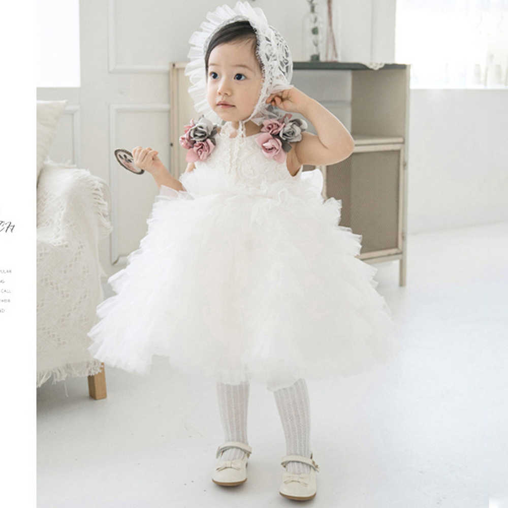 Robes de fille blanche nouveau-né fleur robe de fête 1er anniversaire robe pour bébé fille princesse mariage robe de baptême fille tutu robe de bal enfants vêtements