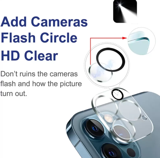 Protecteur d'objectif de caméra arrière 3D HD clair résistant aux rayures en verre trempé avec cercle Flash pour iPhone 14 13 12 Mini 11 Pro Max