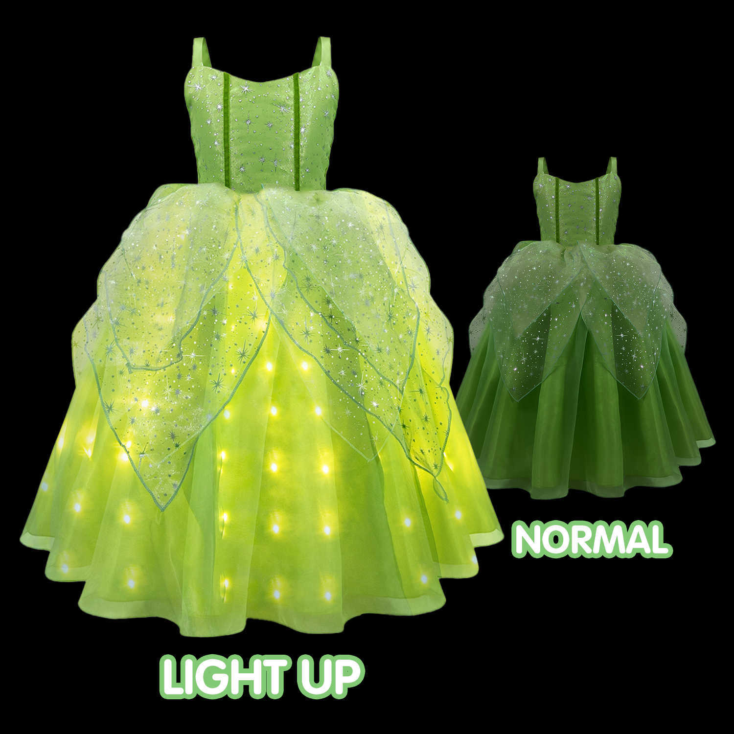 فساتين الفتاة Tinker Bell LED LED TILL UP VIRESS for Girls Cosplay Flower Flower Fairy Princess Dress Christmas Carnival Party Come W0224