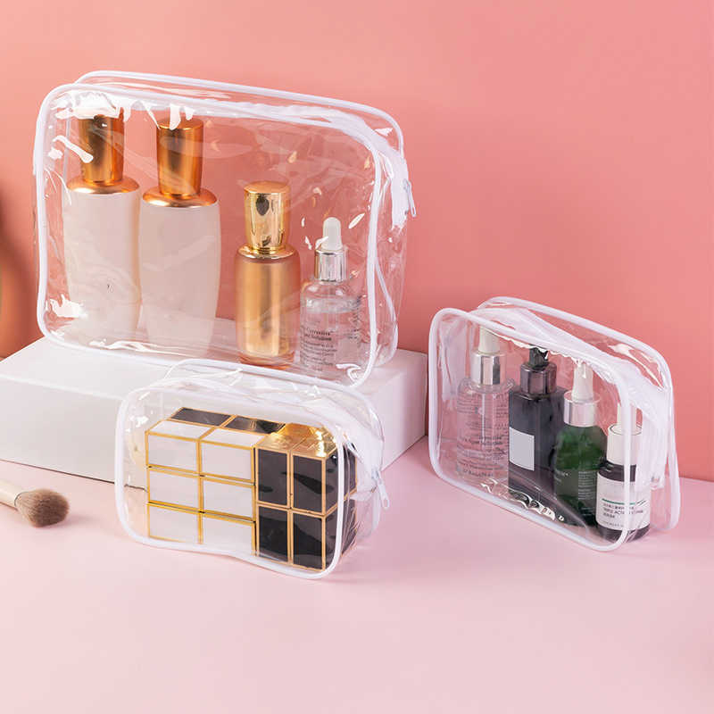 Storage Bags Travel Organizer Clear Makeup Bag Women Beauty Toiletry Kit Wash Pouch Transparent PVC Small Large Cosmetic Wash Zipper Bag Y2302