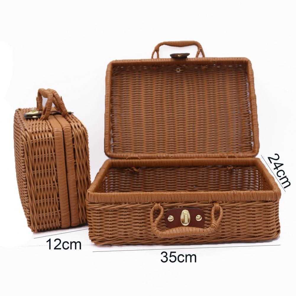 Organizzatore cosmetico Scatole portaoggetti Bidoni Fatti a mano Rattan Custodia intrecciata Trucco Viaggio Picnic Cesto portabagagli Mini Valigia Puntelli foto Y2302