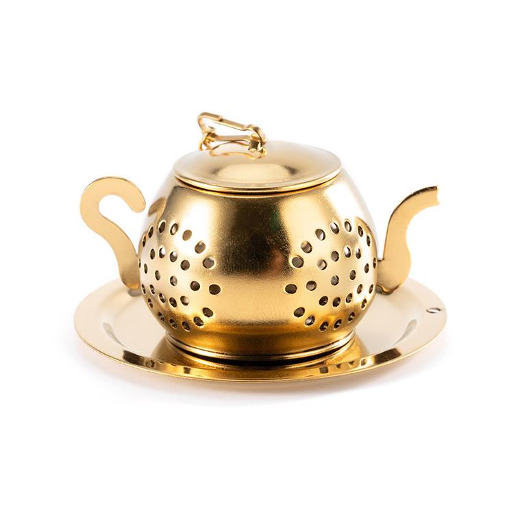 Goud 304 Roestvrijstalen thee -infuser Teapot Tray Tea Strainer Kruidenfilter Theeware Accessoires Keukengereedschap Tea Infuser SN4329