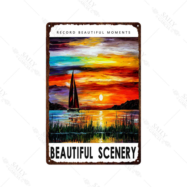 Schoonheid waterverf landschap metaal schilderen reisdecor mountaion leer landschap tin bord posters retro bord man cave plaques 30x20cm w03