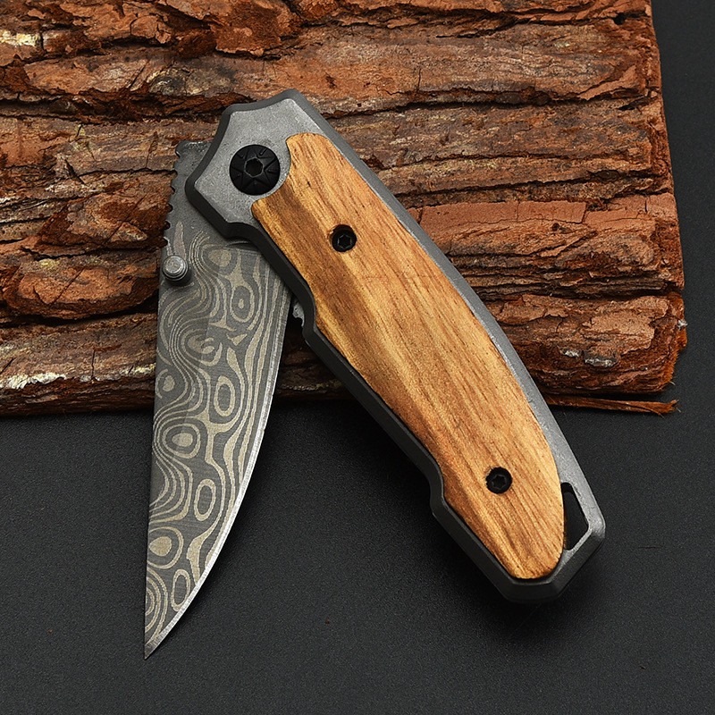 Outdoor Mini Folding Knife Damascus Pattern Camping Self-defense Mountaineering Portable Multi-purpose Fruit Knife Dropshiping