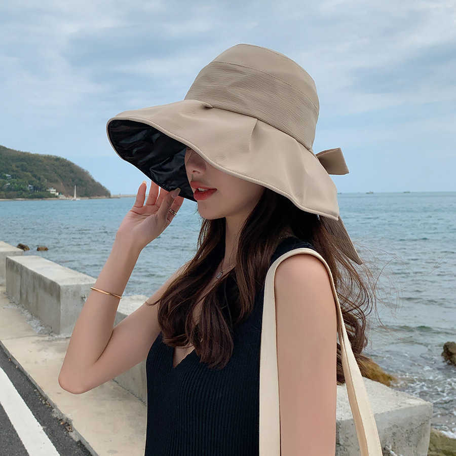 Chapeaux à large bord New Summer Sun Hat Réglable Wide Brim Beach Hat UV Protection Packable Sun Visor Hats Avec Bow G230227