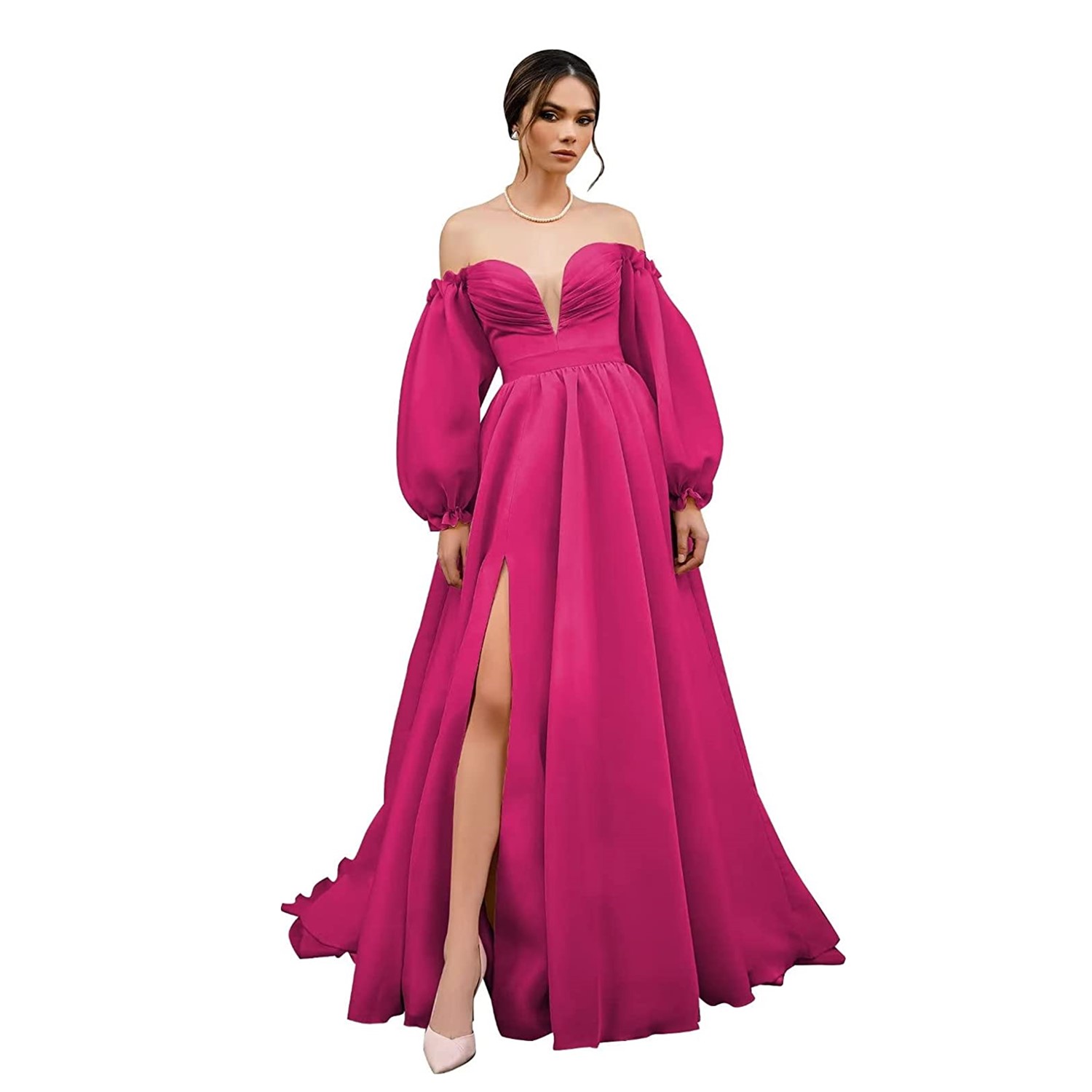 Red Off Axel Prom Dresses Puff Sleeve 2024 Split Long Formal Evening Party Gowns Vestidos de Festa Longo