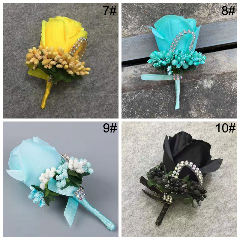 Män simulering siden rose blomma boutonniere brosch bröllop brud rose brosch festival bankett blomma bröstpin bröllop dekor broche boutonniere de flor rosa