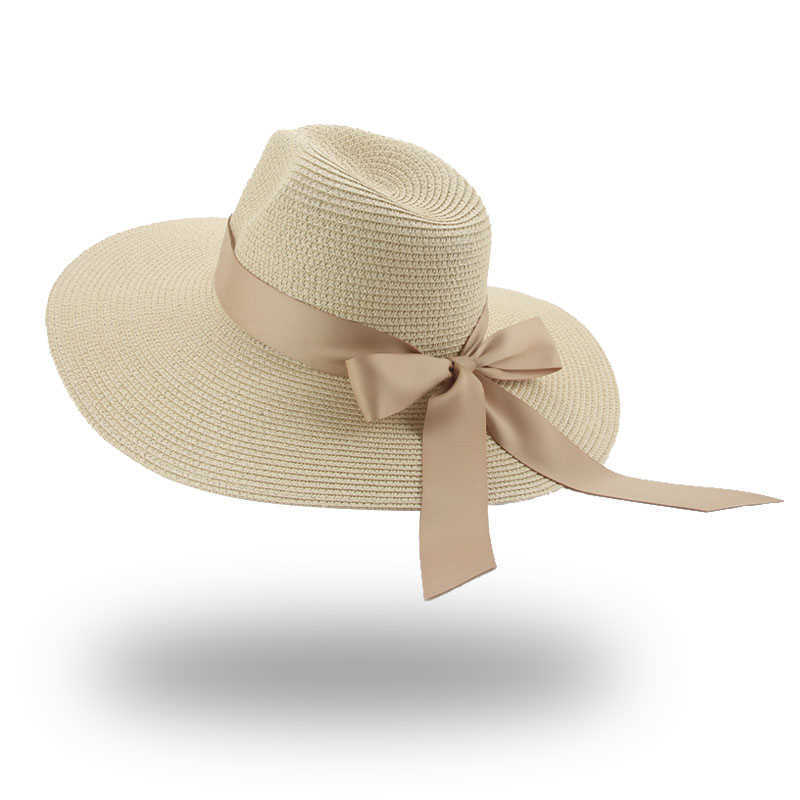 Wide Brim Hats Bucket Hat Women Summer Hst Hats for Women Ribbon Band Bowknot Big Brim 11cm Luxury Beach Hat Sun Protection Sun Hat New Gorras G230227