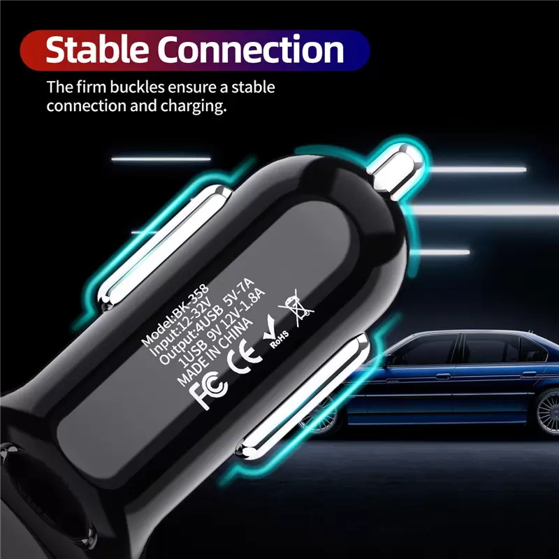 4 порта Multi USB Quick Car Charger 50W 7A Mini Fast Fast Charging Adapter QC3.0 для iPhone13/iPad/Xiaomi/Huawei/Samsung Mobile Phole Adapter Android Devices