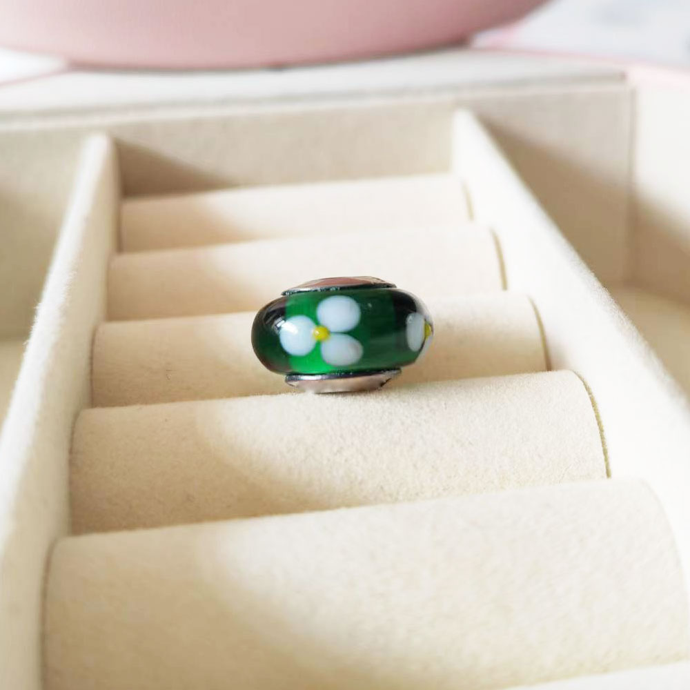 925 Серебряное стекло Серебряное стекло Murano Green Flower for You Beads Fit Pandora Charm Jewelry Bracelets Ожерелья