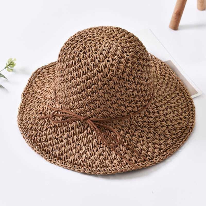 Brede rand hoeden hoed zomer dameskleedbare grote riem strand zon hoed stro strand pet voor dames elegante vakantiereisjes g230227