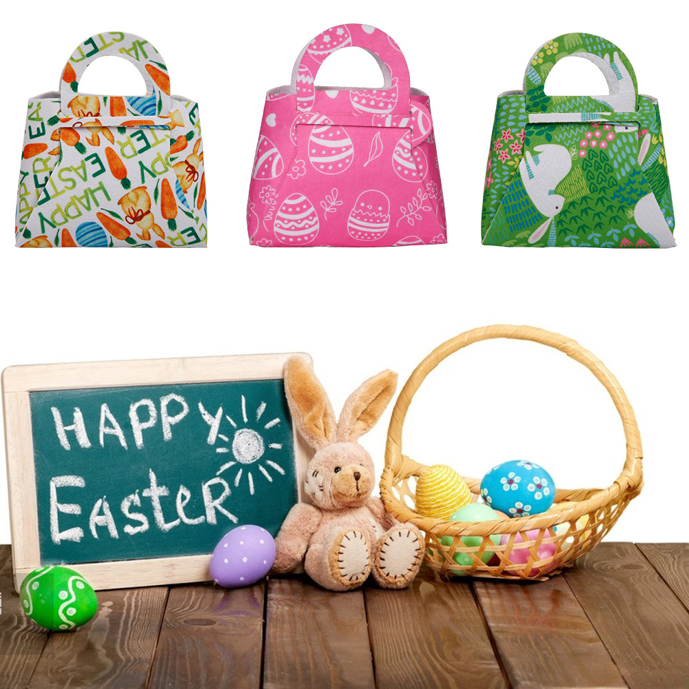 Emballage cadeau de Pâques imprimé lapin de Pâques sac festif bricolage oreilles de lapin panier personnalisé sac cadeau de bonbons avec poignée fournitures de fête