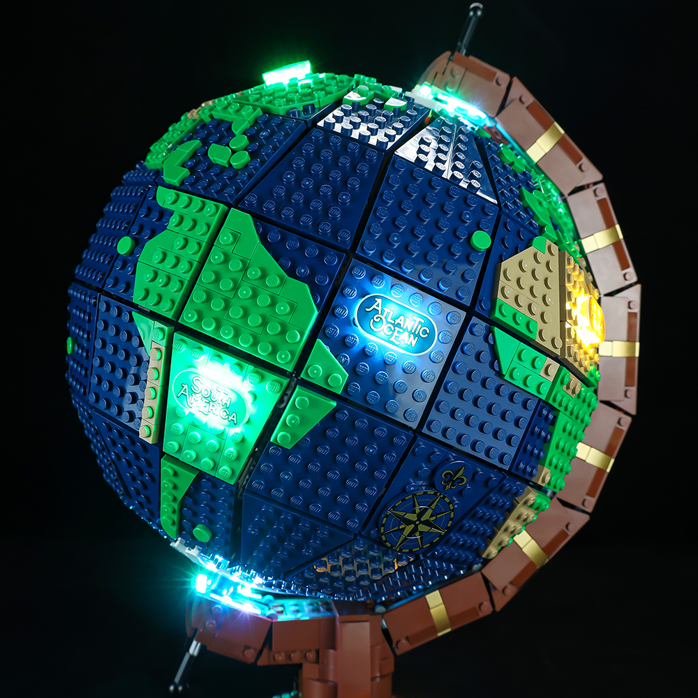 Earth Globe with Light Building Blocks Bricks MOC 95335 21332 Barn Earth Model Assemble Ideas Children Creative Christmas Education Toys Birthday Presents