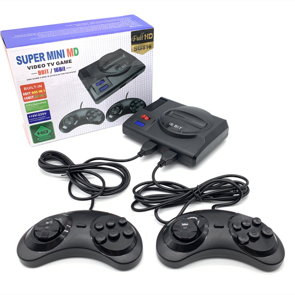 MD Game Console SG816 Super Retro Mini TV-videospel för Sega Mega Drive MD 16bit 8bit Classic Retro Inbyggda 691 spel med 2 GamePads