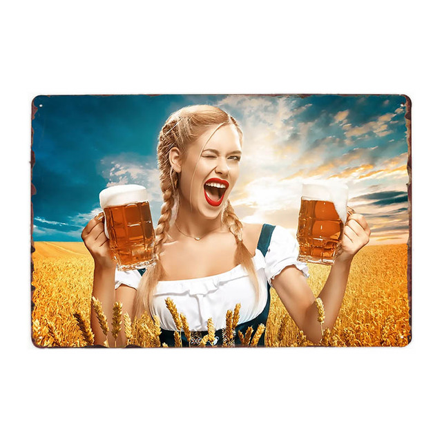 Pin Up Girl Beer Metal Teneke İşaret Poster Kız Bira Tabakları Plak Metal Vintage Garaj Posterler Pub Teneke Plakalar Dekorasyon Adam Mağara Dekoru Ev Duvar Dekor Boyutu 30x20cm W01