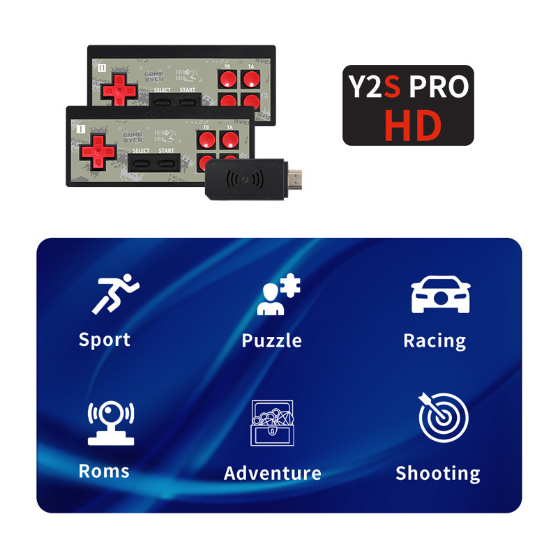 Y2S Game Console Set Mini HD Wireless Double Person Spela Games Host Support HD TV Output Inkluderar 1800 plus spel med 2 spelkontroller DHL FAST