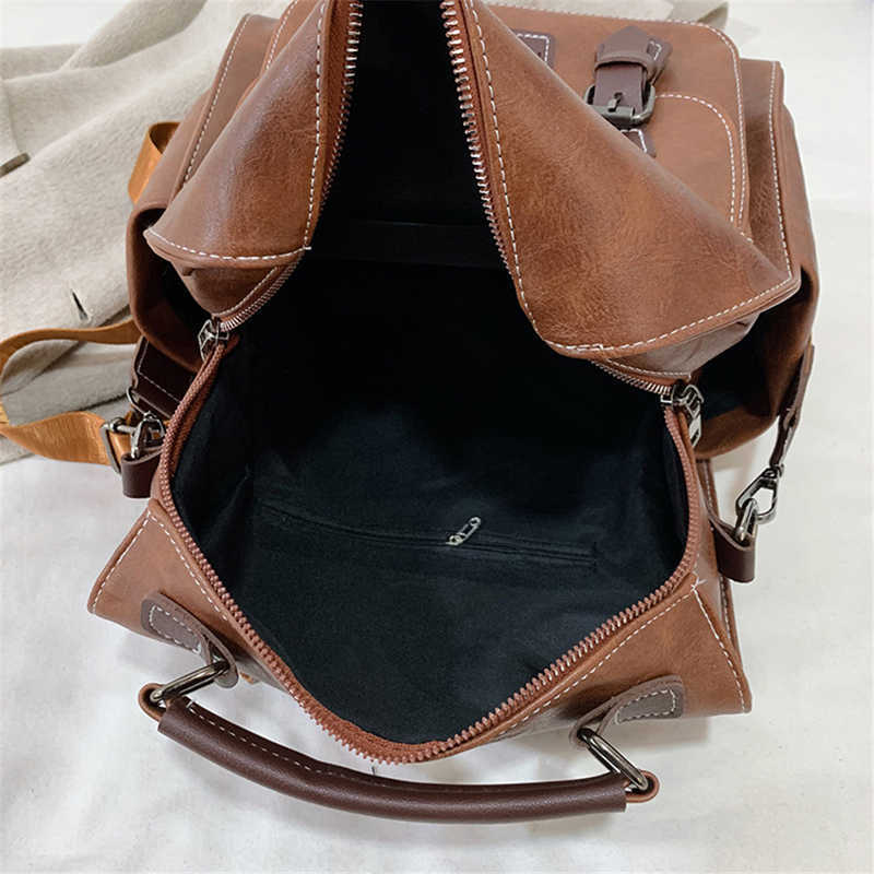 WR 2023 Trendiga kvinnors ryggsäck vintage pu läder dagpack Brown Mochilas Para Mujer Casual Travel Bag Retro Student School 230223