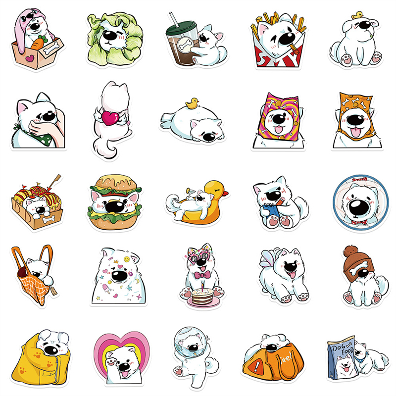 50 Uds pegatinas de dibujos animados de samoyedo lindo perro mascota Graffiti niños juguete monopatín coche motocicleta pegatina bicicleta calcomanías al por mayor