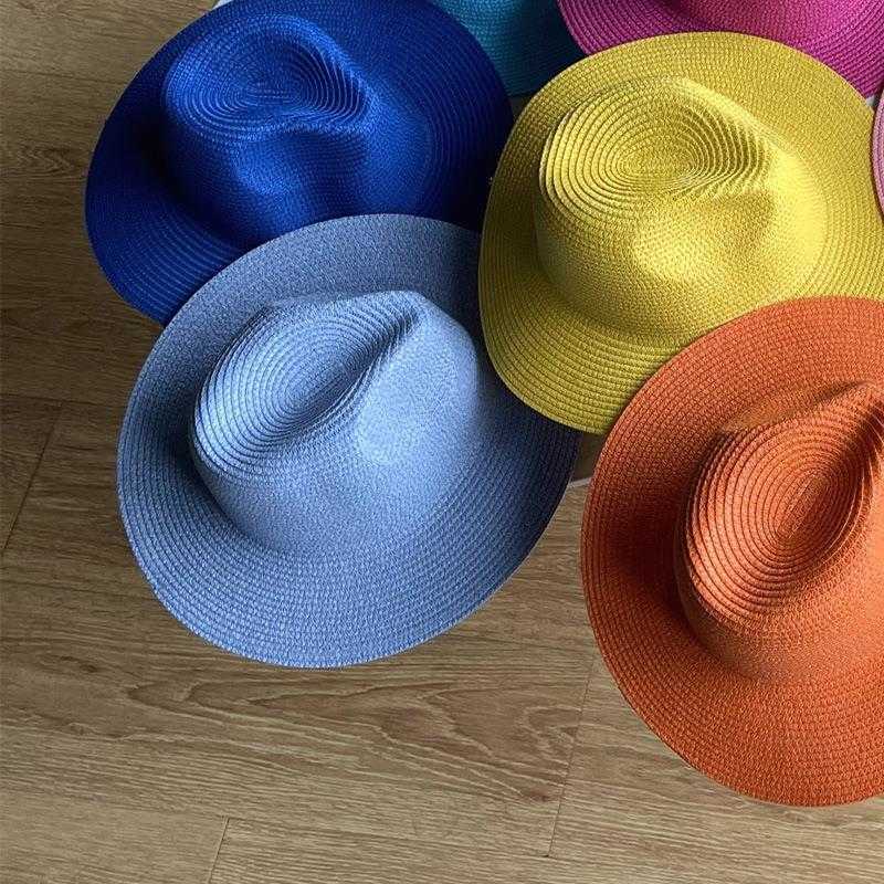 Brede rand hoeden verse kleuren jazz top caps mannen vrouwen zonnebrandcrème hoed strand papier macaron kleurrijke stro hoed zomer fedoras g230227