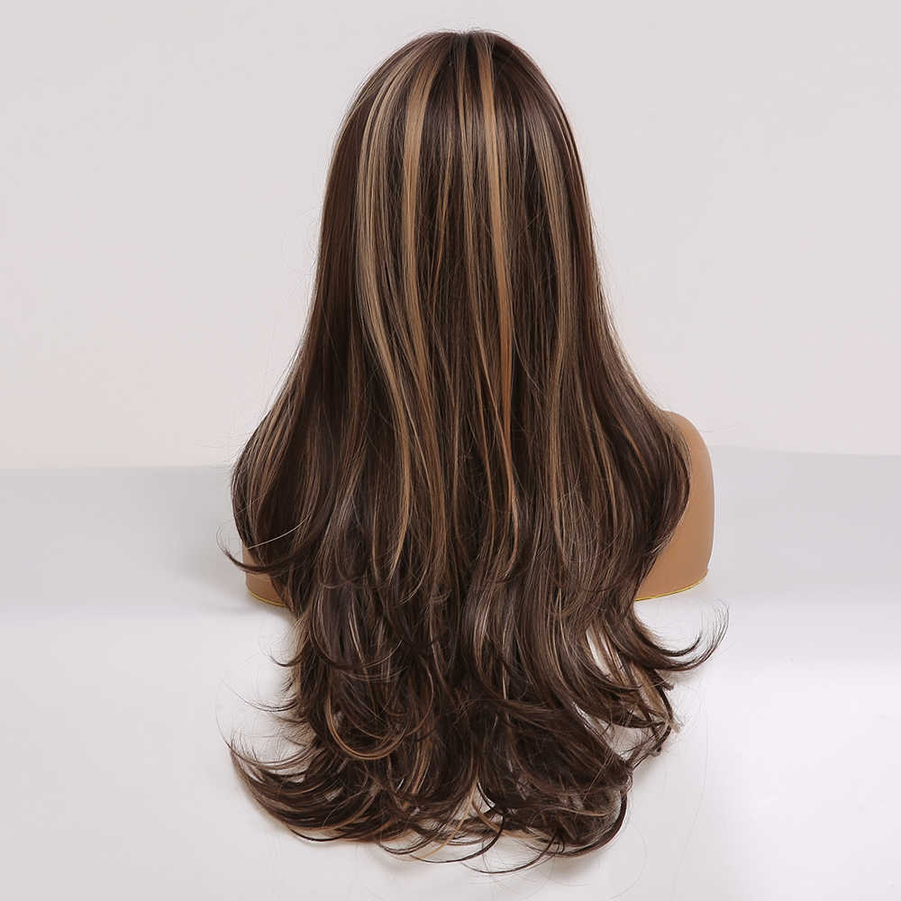 Synthetic Wigs Easihair Long Brown Highlight Synthetic Wigs for Women Natural Hair Wavy Ombre Female Heat Resistant Cosplay 230227