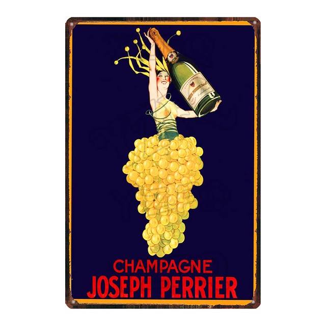 Champagne Wine Art Painting Metal Tin Sign France City Poster Placa de metal de viagem vintage para Wall Cafe Home Craft Decoração personalizada Tamanho 30x20cm W02