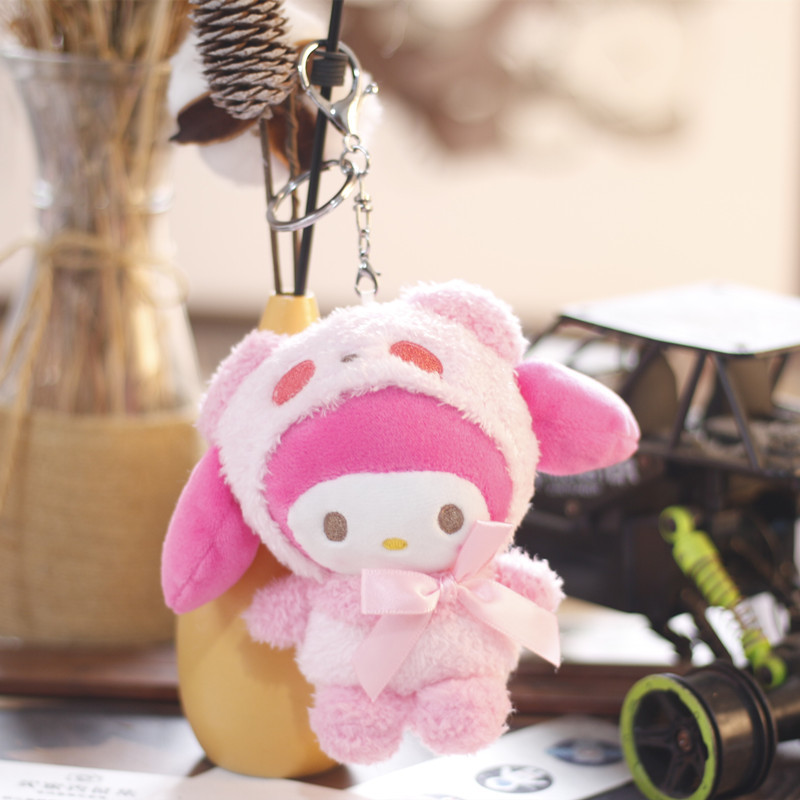 Porte-clés en peluche jouet japonais créatif mignon 12cm dessin animé transformé panda Kuromi Melody Yugui chien poupée pendentif pour enfants cadeau E30