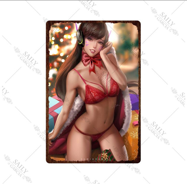 Cartoon Anime Metal Painting Sexy Girl Metal Posters Decor Metal Tin Sign Sexy Nude Game Girl Metal Wall Plates for Pub Bar Man Cave 30X20cm W03