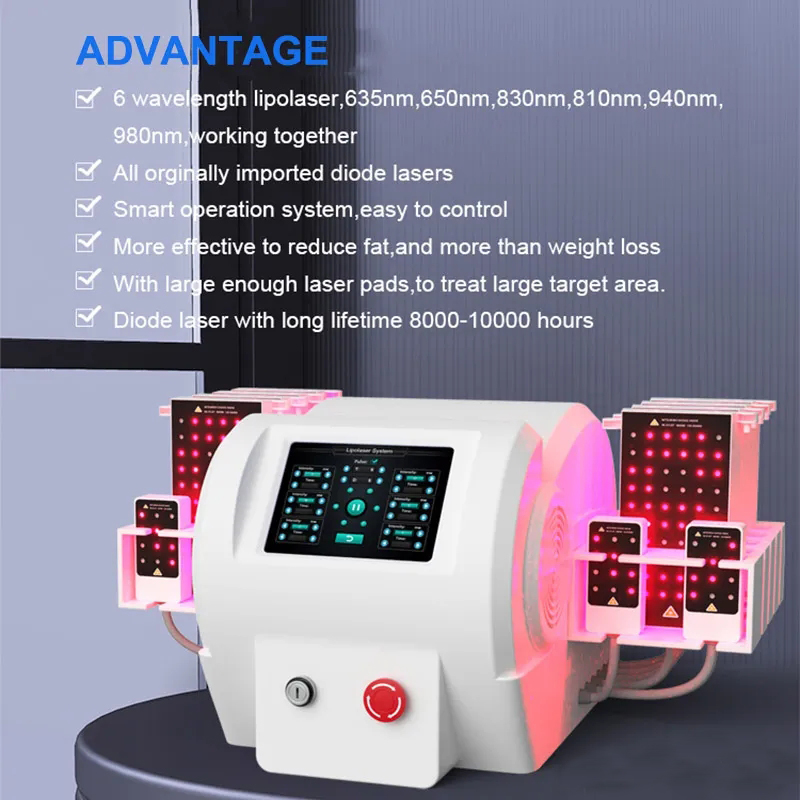 Diodo Profissional Lipo Laser Perda de peso Slimming Lipolaser Machine para queimaduras de gordura Salão doméstico Use equipamento de beleza não invasivo 12 almofadas