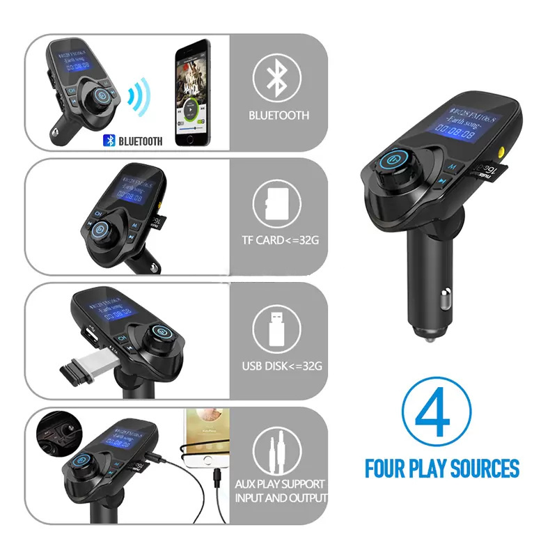 T11 LCD Bluetooth Hands-Free Car Auto Kit A2DP 5V 2.1A USB Charger FM Transmitter Wireless Modulator Audio Music Player med paketfri Epacket