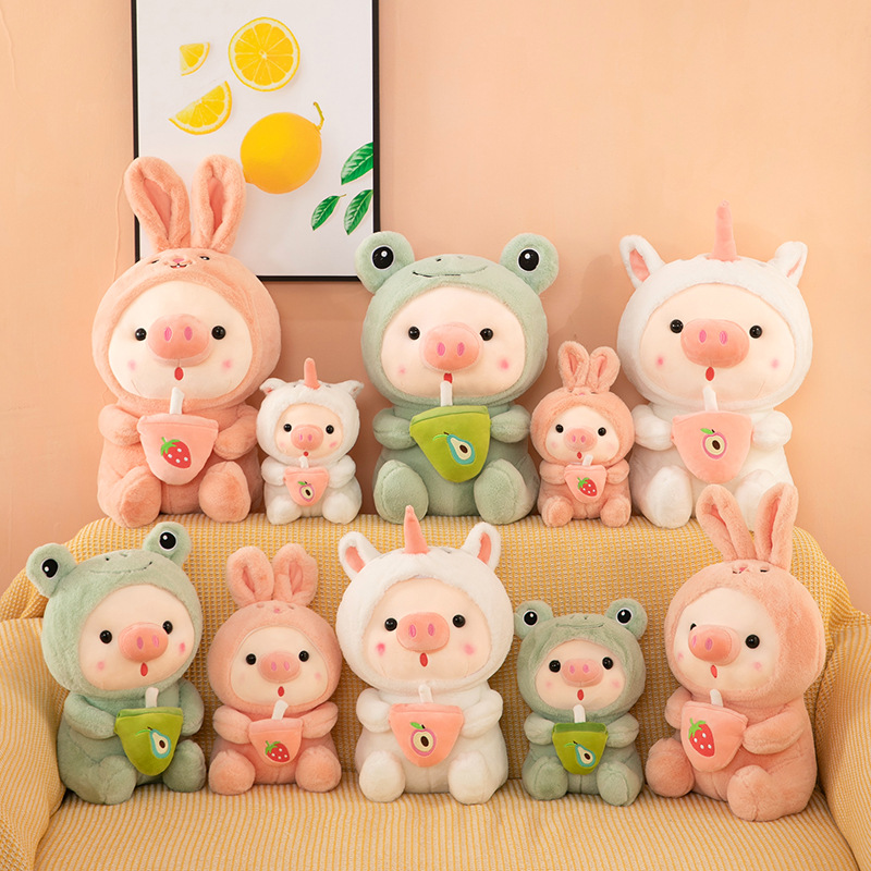 25cm Kawaii Bubble Tea Pig Pig Pigt Toy Stifted Animal Bunny Frog Unicorn Tiger Pillow Cup Milk TeaBoba Plushie Doll Birthday Gift