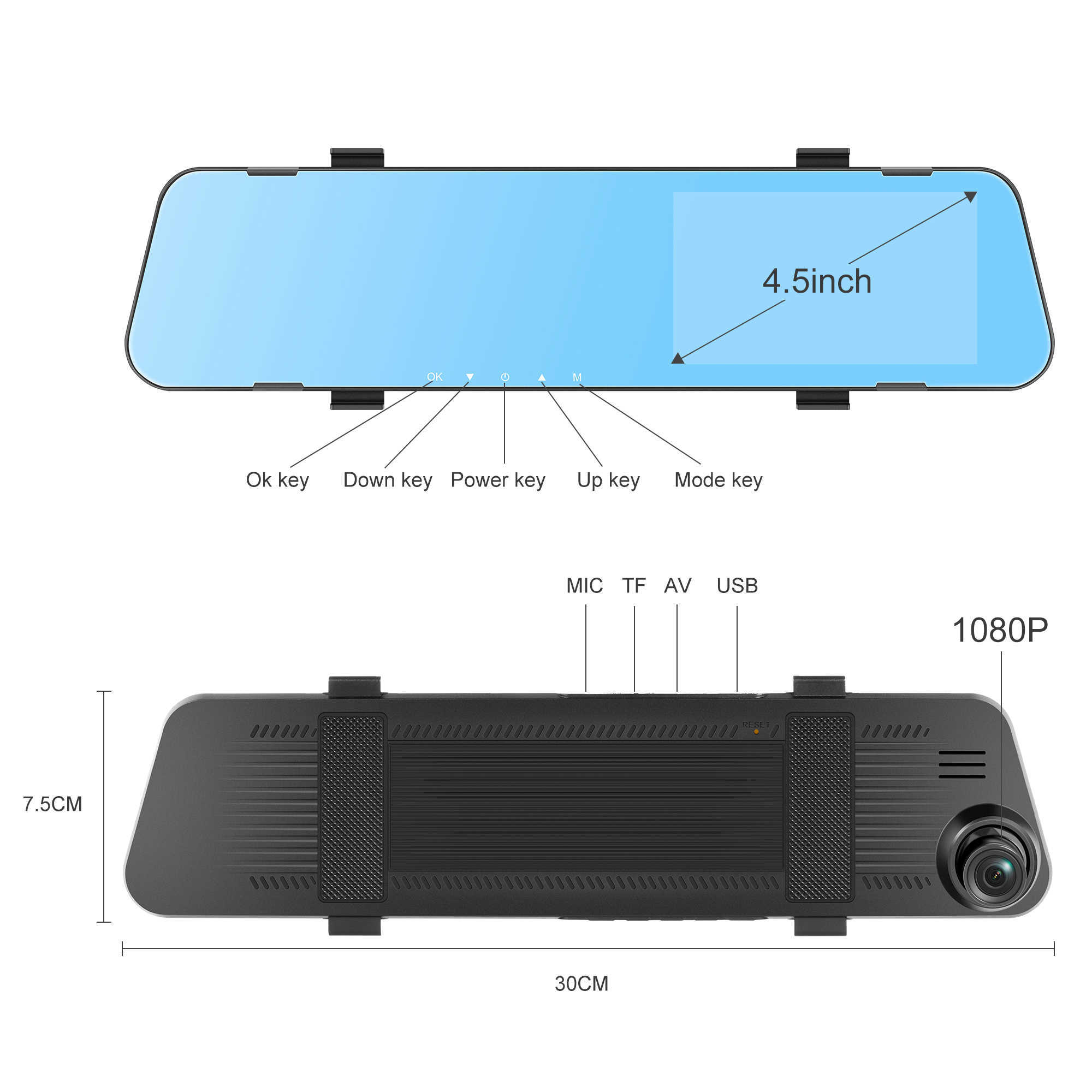 Update 4,5 Zoll 24H Spiegelrekorder Full HD 1080P Spiegel Auto Dash Cam Dual Lens Video Recorder Fahren Black Box Auto DVR Dash Kamera Fahrrad Auto DVR