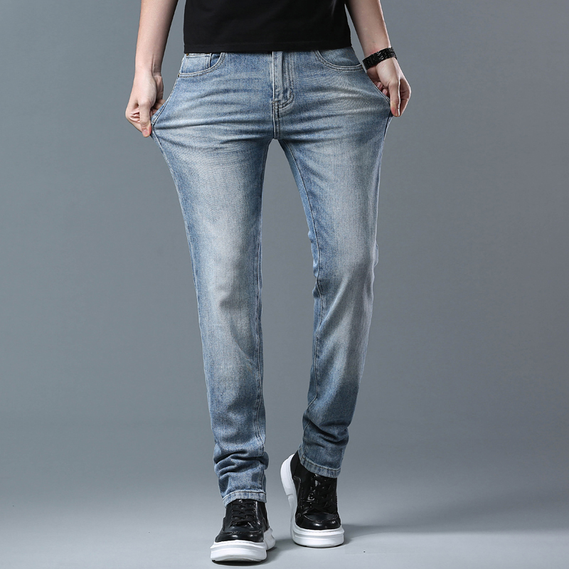 Men's Jeans Spring Summer Thin Denim Slim Fit European American High-end Brand Small Straight Pants XW2069-1