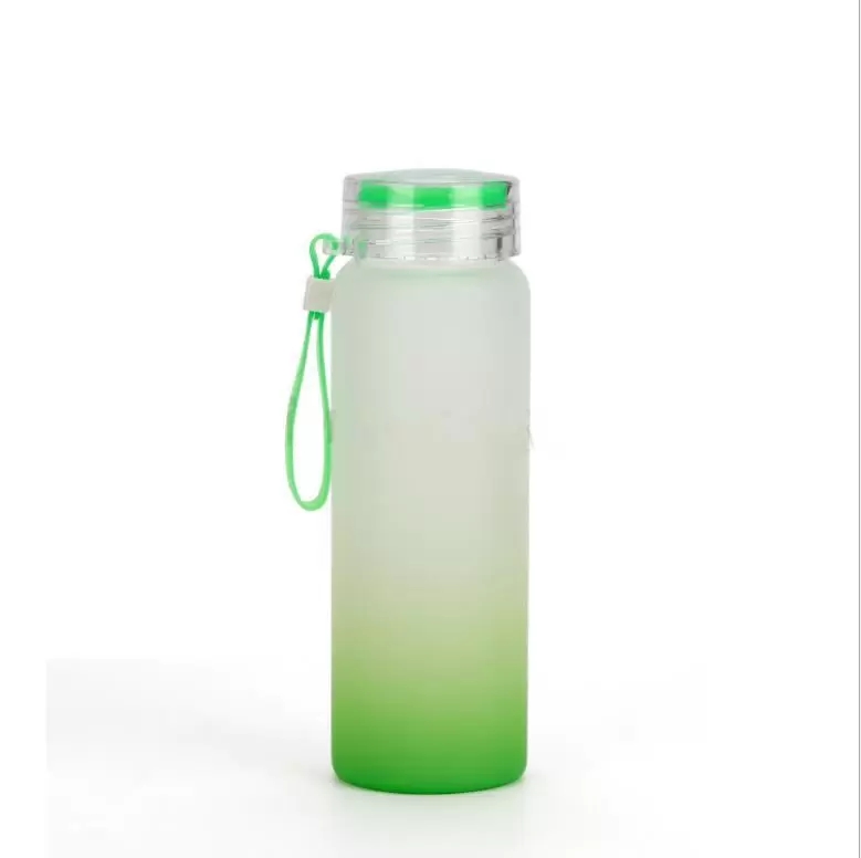 USA Ship 500 ml sublimering Glasvattenflaska 17oz gradientfärger Frostade glasflaskor med lanyards blandade färger packar 50 st cas208q