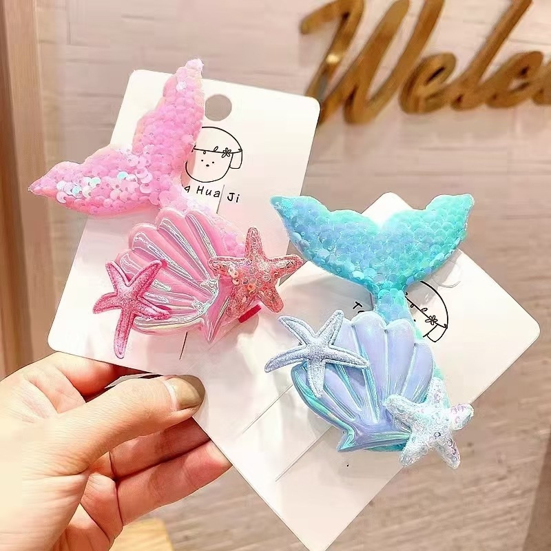 Barntillbehör Ribbon Factory Direct New Princess Series Laser Sequin Cartoon Mermaid Starfish Shell Children039S Hair B5754017