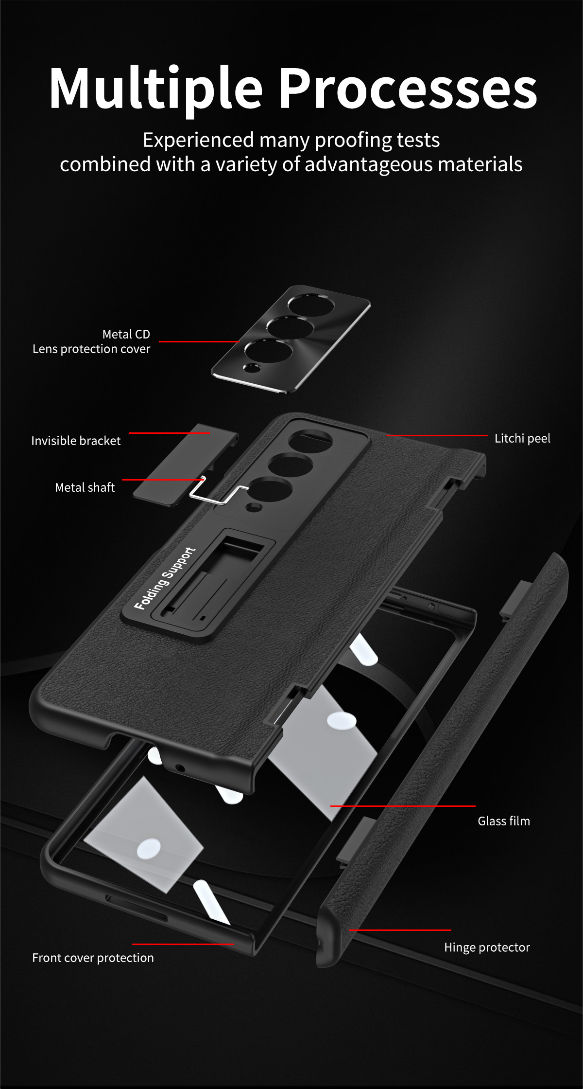 PU lederen standaardkisten voor Samsung Galaxy Z Fold 4 Case Hinge Protective Film Glass Screen Cover