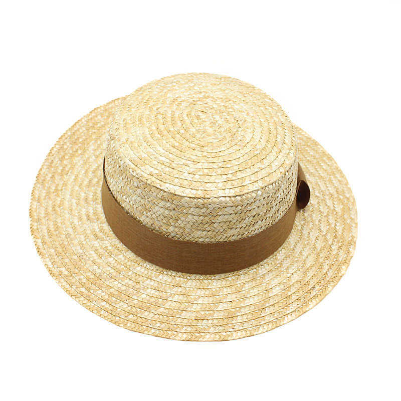 Brede rand hoeden zomer vrouwen natuurlijke tarwe zon hoed 7cm randschat derby derby strand straw hoeden dame casual lente herfstbescherming caps g230227