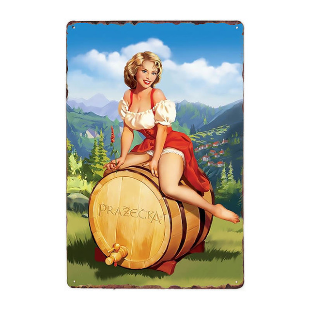 Pin Up Girl Beer Metal Tin Sign Poster Girl Beer Plates Plaque Metal Vintage Garage Posters Bar Pub Tin Plates Décoration Man Cave Decor Home Wall Decor Taille 30X20CM w01