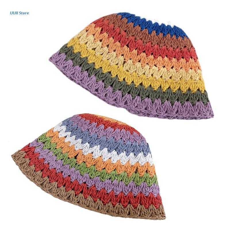 Kolor szerokich brzegów Dopasowywanie szerokiego grzbietu Summer Busket Hat szydełko czapki rybakowe dla kobiet przyjazne dla skóry czapki duże brzegi SunProof G230227