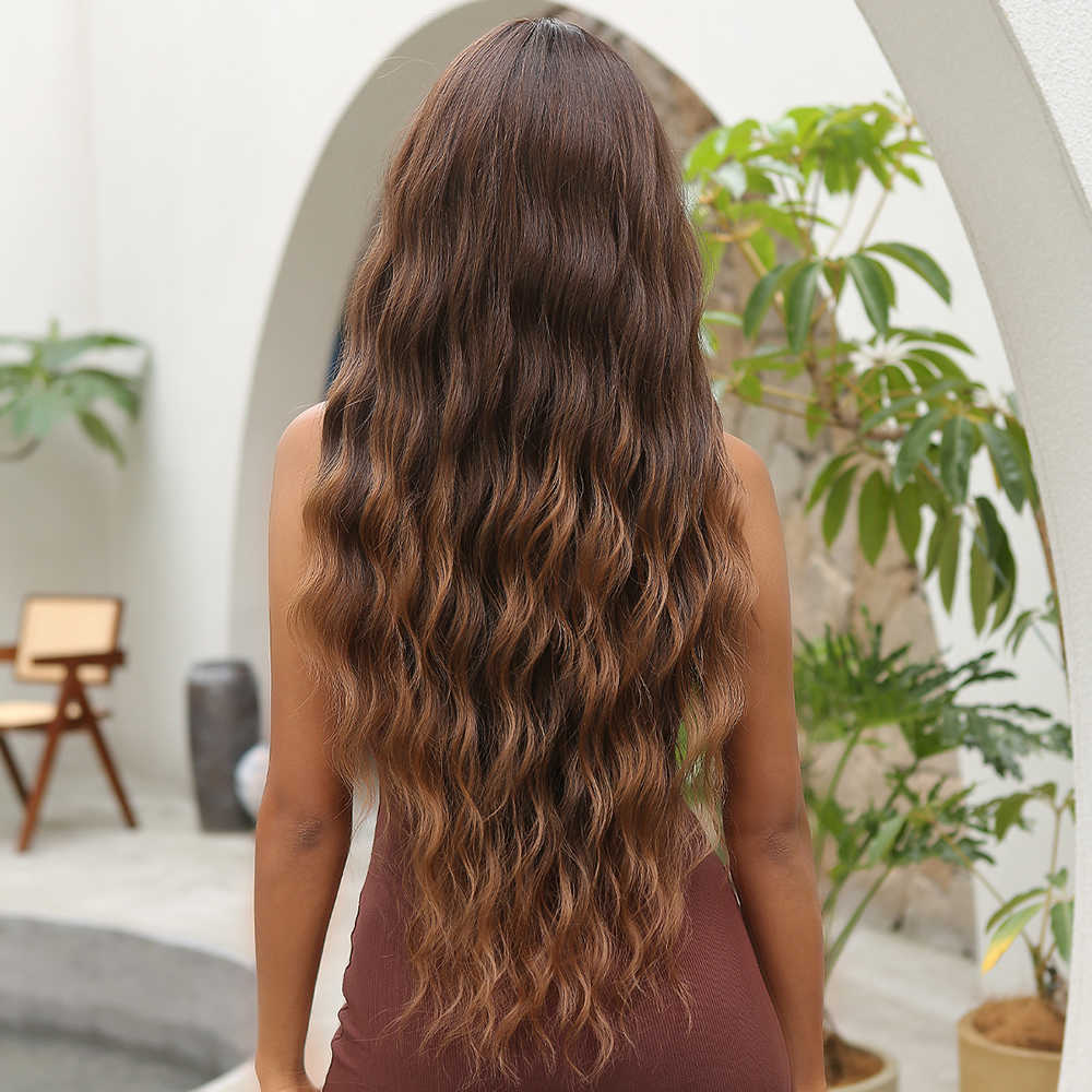 Parrucche sintetiche Easihair Lungo da marrone a biondo Ombre Parrucche sintetiche Onda profonda Cosplay Capelli naturali con frangia donna Resistente al calore 230227