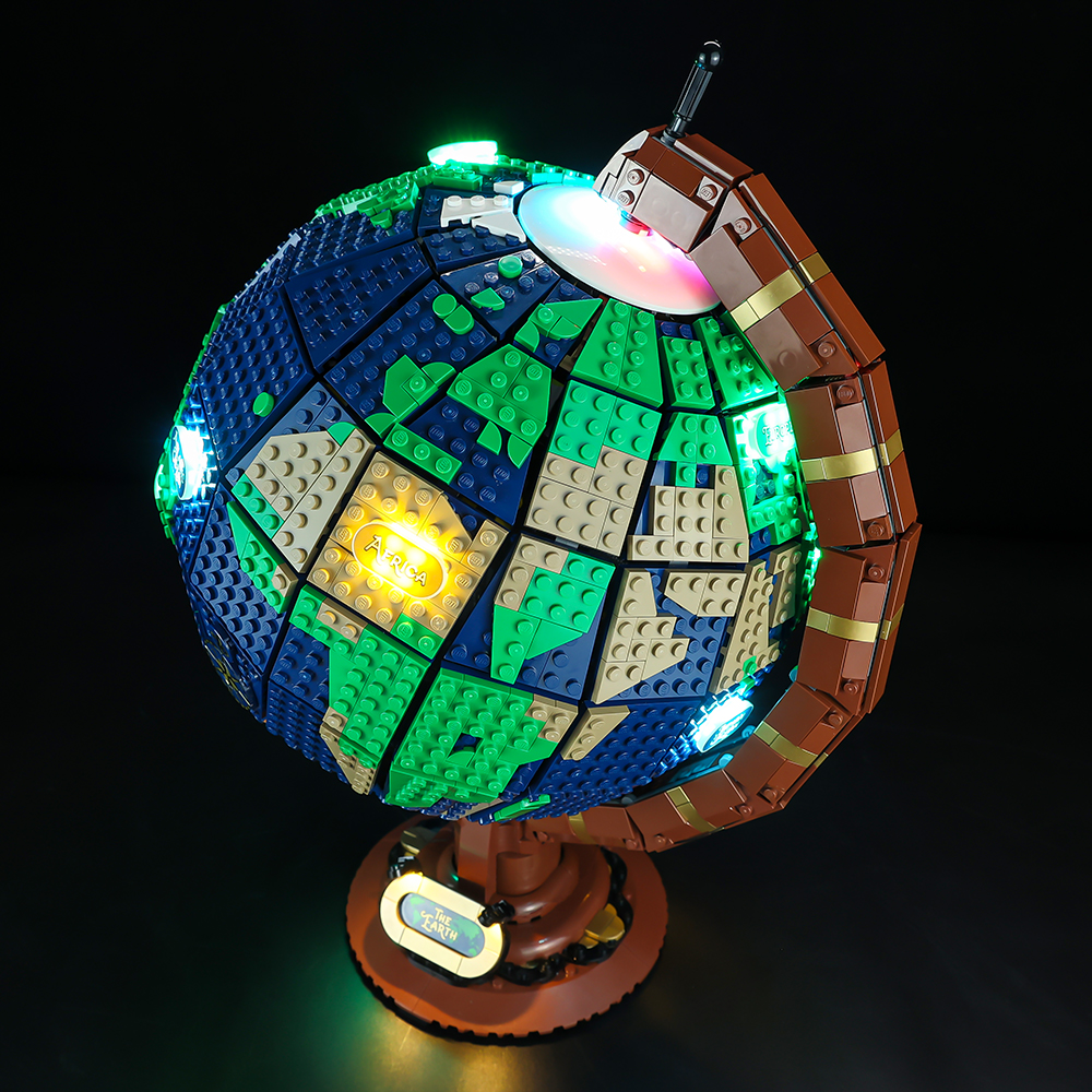 Il globo terrestre con blocchi di costruzione di luce Mattoni MOC 95335 21332 Modello di terra bambini Assemblare idee Bambini Creativi Giocattoli educativi di Natale Regali di compleanno