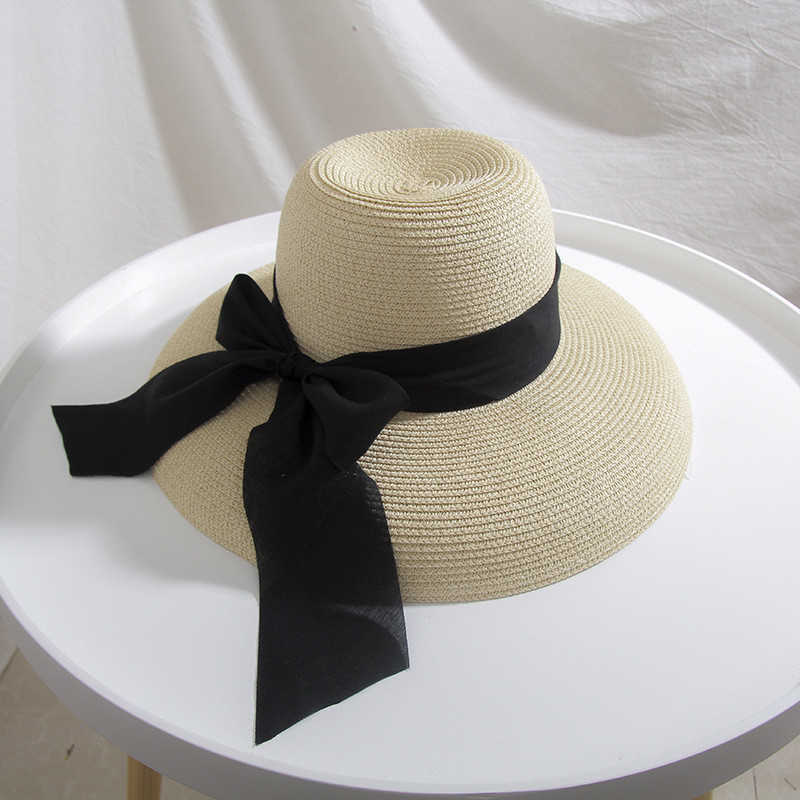 Chapeaux à large bord Vintage Chapeau de soleil en paille pour femmes Chic Soild Handmade Pliable Roll Up Hat Fedora Beach Wide Brim Visors Hat Womens Summer Caps G230227