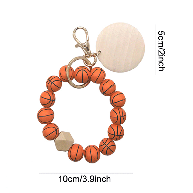 6 styles bracelet perlé porte-clés fête faveur baseball basket-ball porte-clés volley-ball football bracelet de perles en bois porte-clés Llavero De Pulsera Con Cuentas