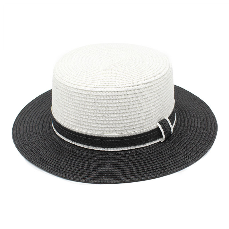 Été noir et blanc femmes chapeau de soleil seau cap beige dentelle nœud papillon fleurs ruban haut plat chapeau de paille casquettes de plage Panama