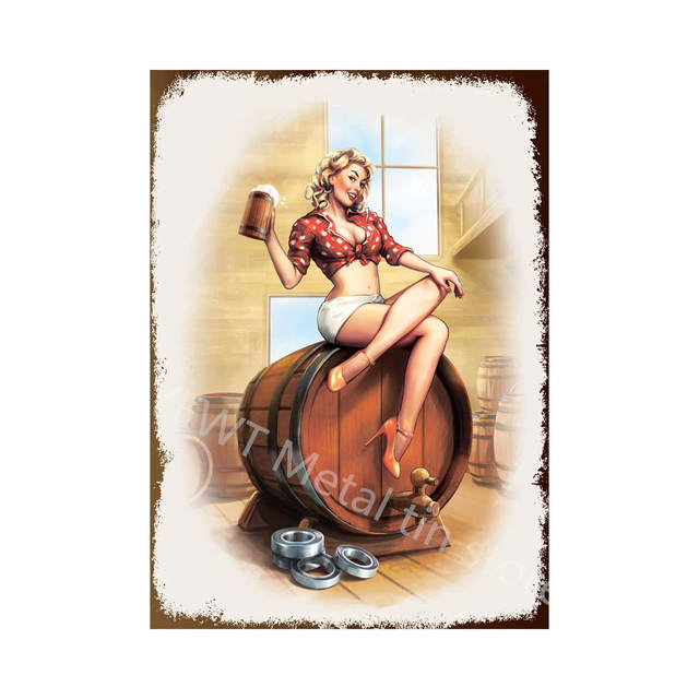 Retro Pin Up Beer Metal Paintings Poster Tin Sign Sexy Girl Posters Vintage Decor Vintage Placa Decorativa Placa para Bar Pub Cozinha Decoração da parede da casa Tamanho 30x20cm W01