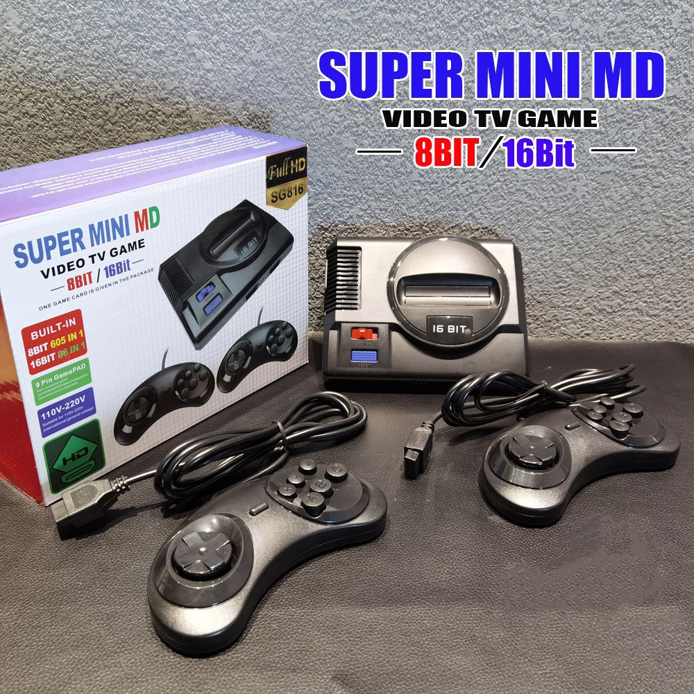 MD Oyun Konsolu SG816 SÜPER RETRO MINI TV Video Oyun Oyuncusu Sega Mega Drive MD 16bit 8bit Klasik Retro Yerleşik 2 Gamepad ile Dahili 691 Oyun