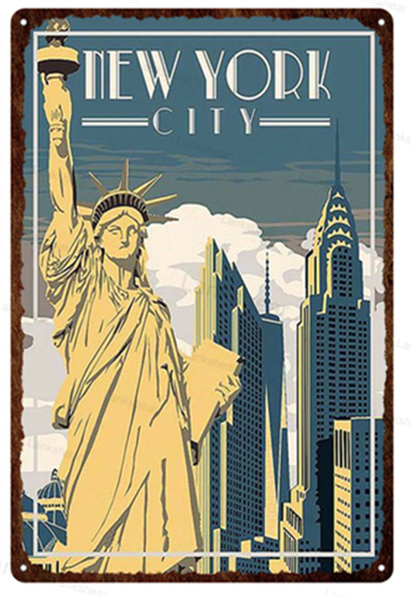 Rétro Mexique art peinture Paris vintage New York City Métal Tin Sign Tourisme Paysage Coloré Fer Affiche Anti-Fading personnalisé Décoration Taille 30X20cm w02