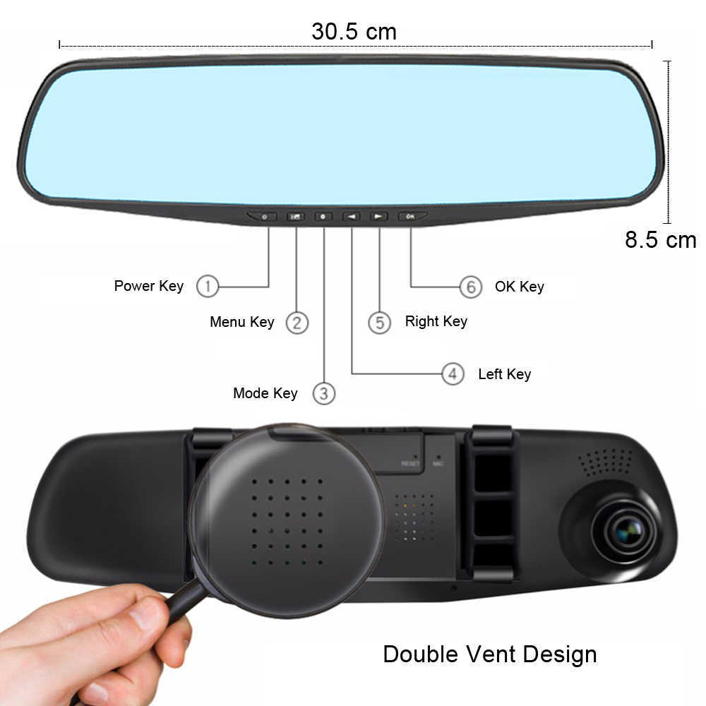 Uppdatering 24 timmar inspelning HD 1080p bil DVRS Video Recorder Dash Cam Full 4 -tums spegel Cam Car DVR Camera Loop Recording Video Recorders Car DVR