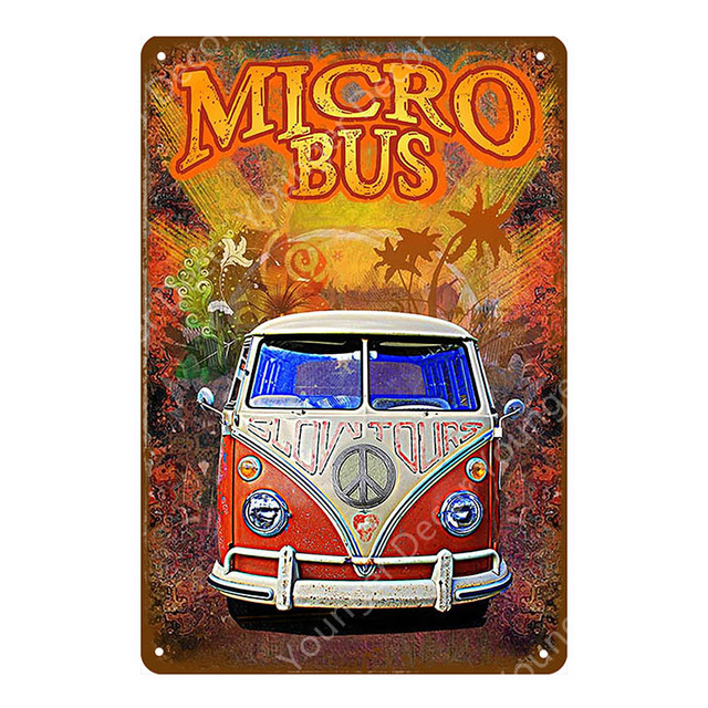 Classique Bus Voiture Jeep Métal Tin Signes Hot Rod Garage Décor Vintage Mur Art Peinture Plaque Pour Pub Bar Décoration de La Maison 30X20cm Woo